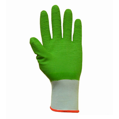 Перчатки нейлоновые вспененные зелёные неполный облив