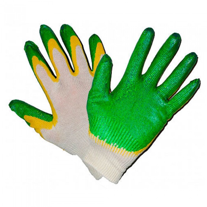 Перчатки х/б 2-ой облив жёлто-зелёные